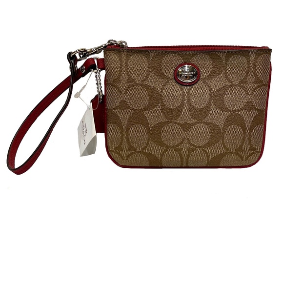 NWT Coach Khaki/Red Peyton Signature Small Wristlet - Picture 2 of 14